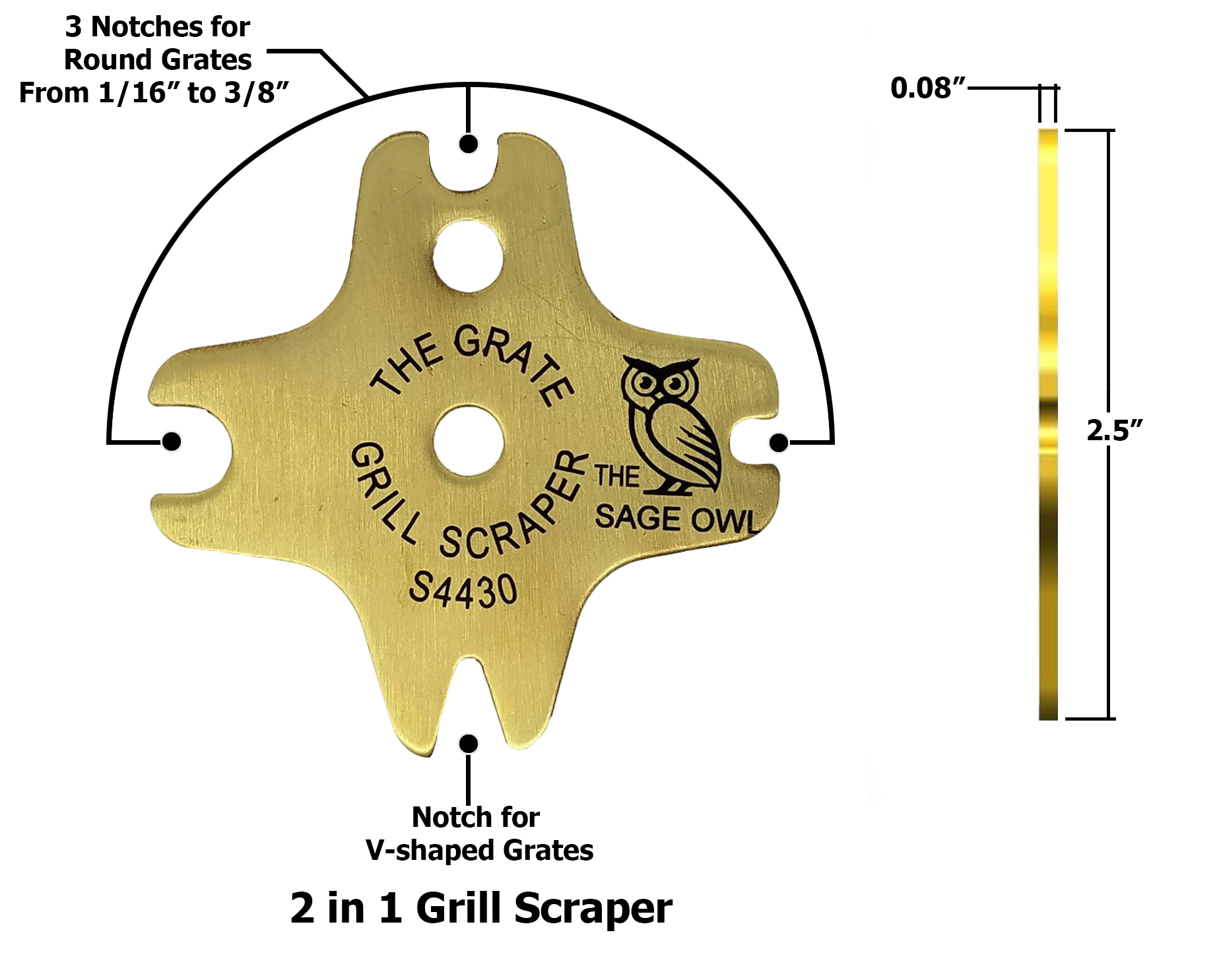 S4430 - The Grate Grill Scraper - Brass Barbque Grill Cleaner