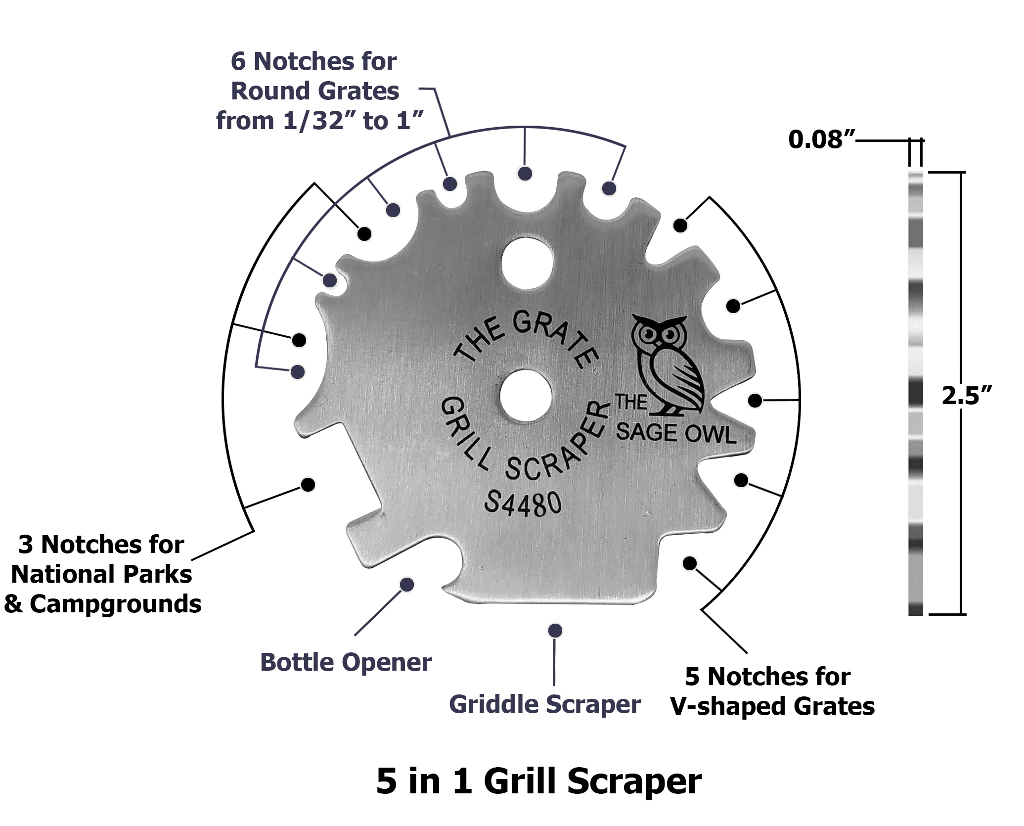 S4480 - The Grate Grill Scraper - Stainless Steel BBQ Grill Tool