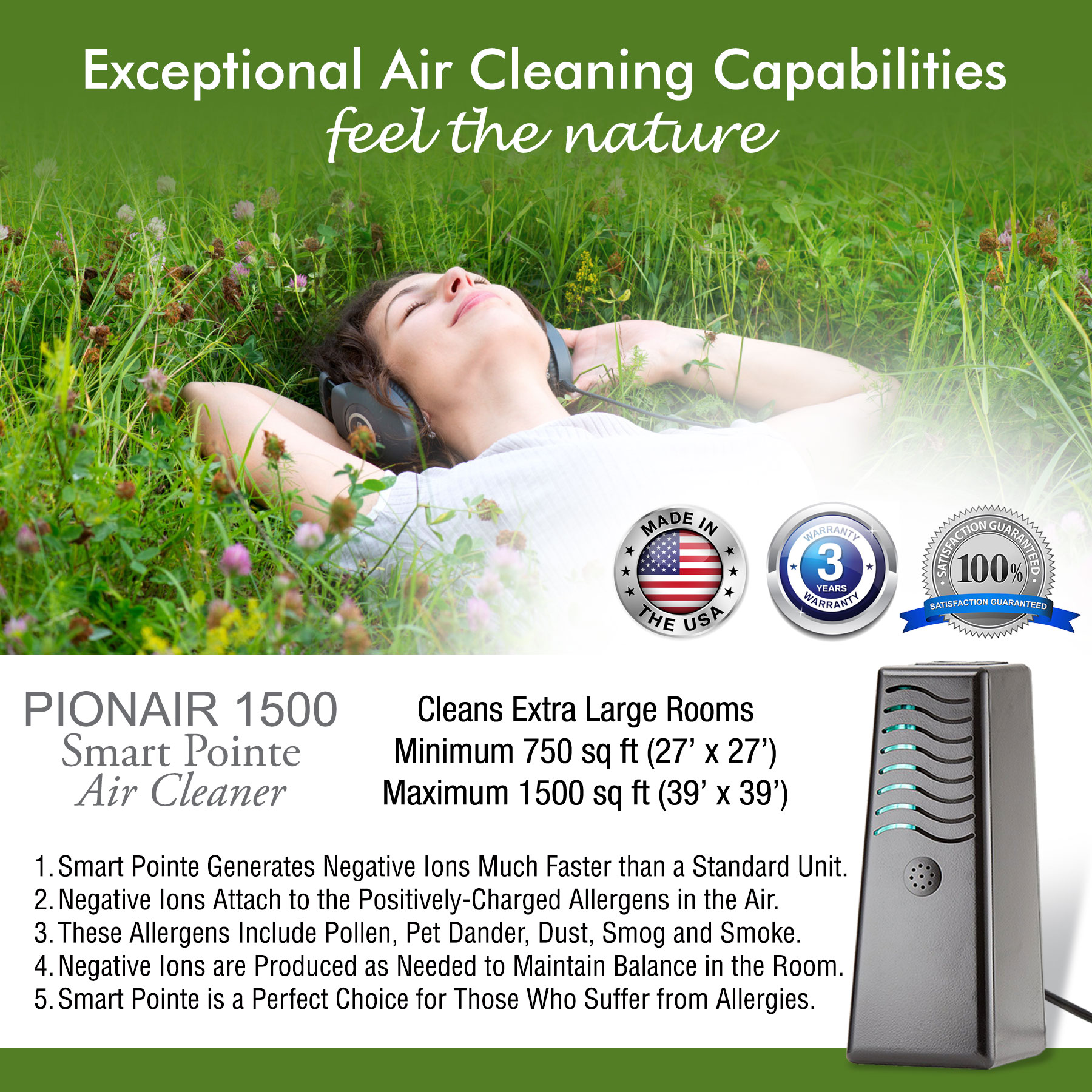 PIONAIR 1500 Smart Pointe - 4 in 1 Whole Home Air Purifier